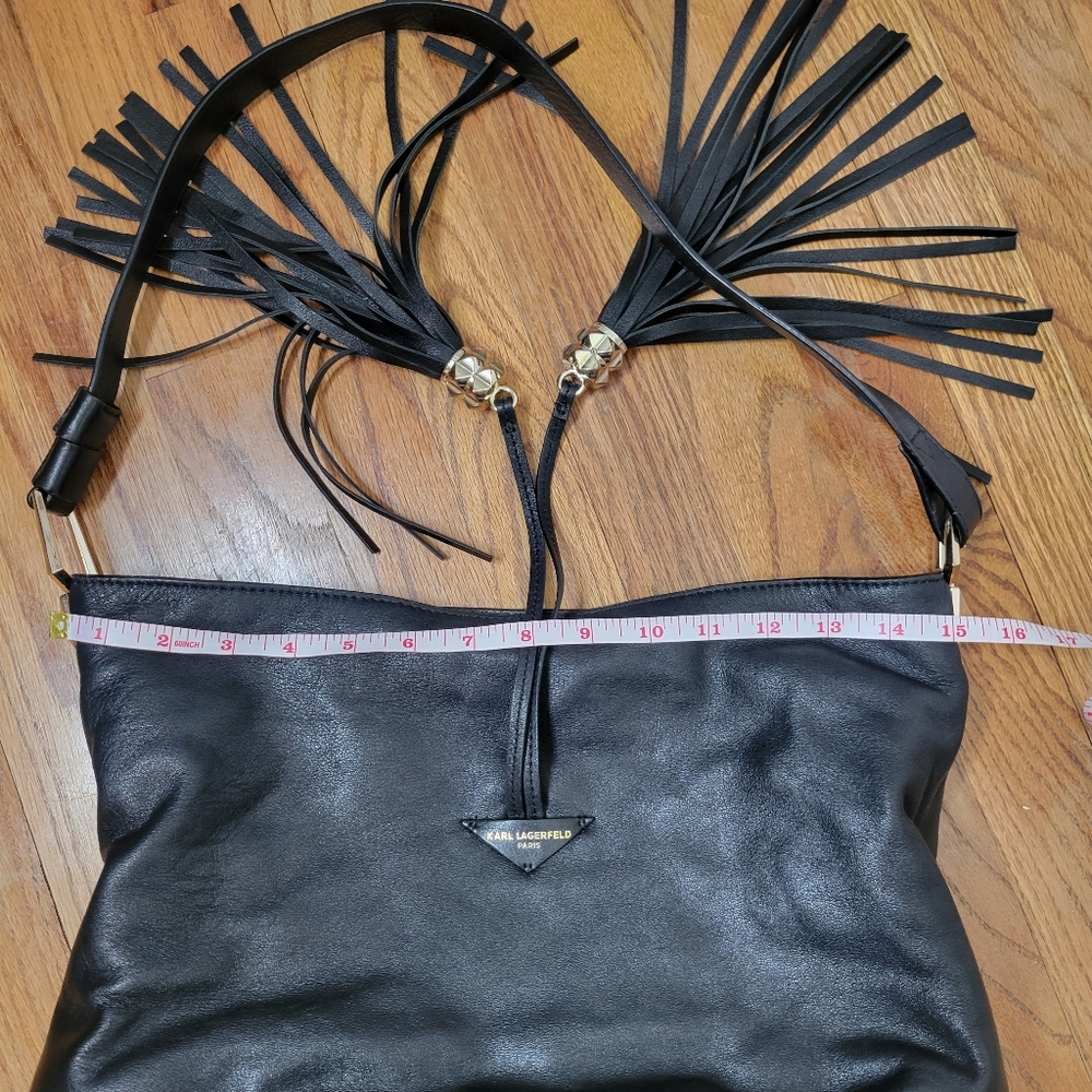 Karl Lagerfeld Paris Devon Hobo Bag Black With Tassels & Gold Hardware Purse - Picture 15 of 16